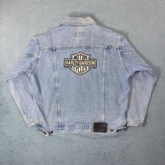 Harley-Davidson Vintage Denim Jacket American Eagle Embroidered Women's Medium - Picture 2 of 10